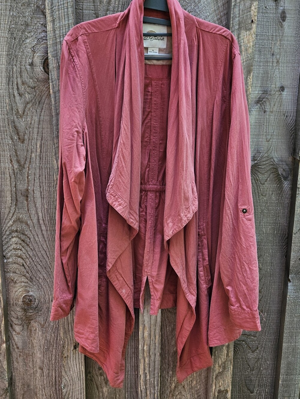 Bob Timberlake Women XL Cinched Waist Flowy Shawl Jacket Roll Long Sleeve Pocket